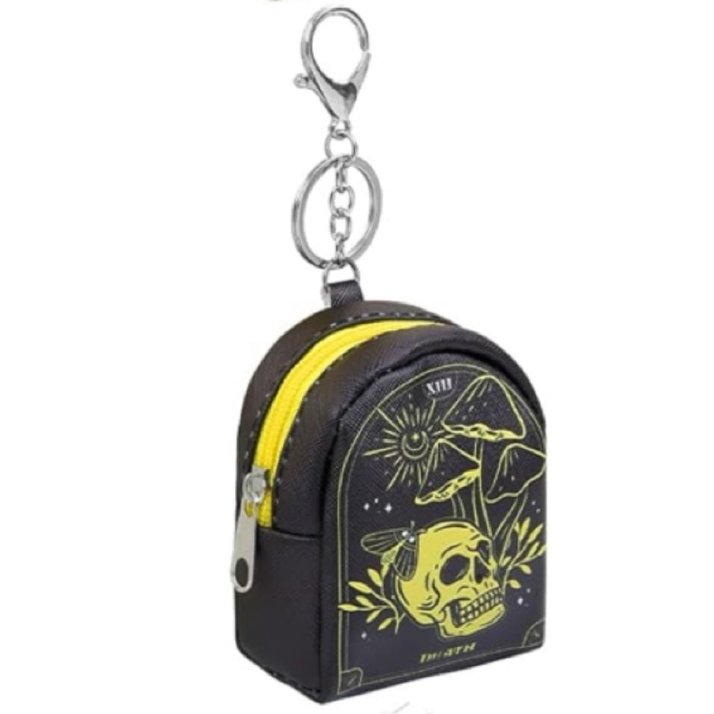 💀 NEW Bag Charm Mini Backpack Tarot Card Skull “Death” Black Yellow Goth Witchy